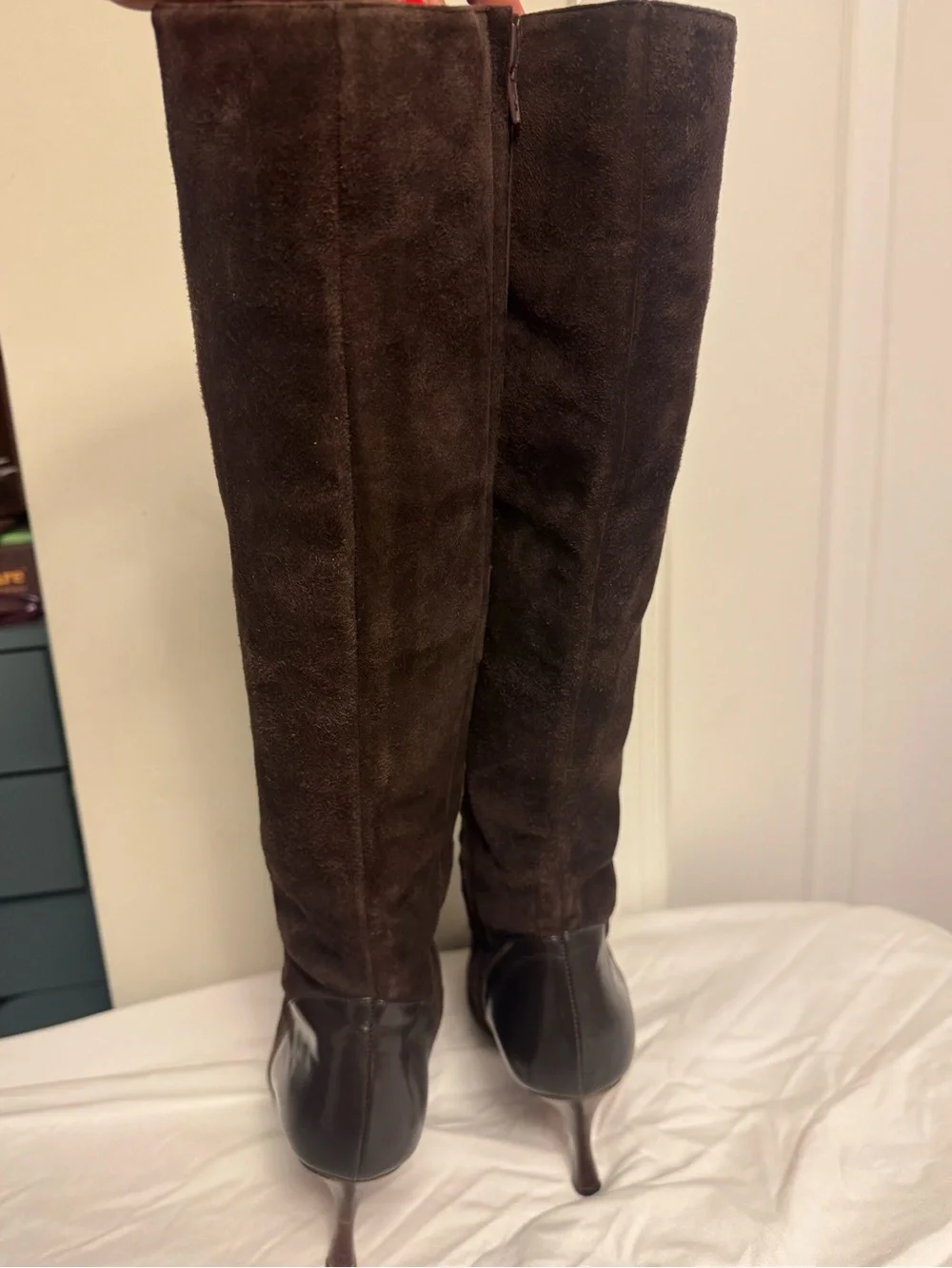 Manolo Blahnik Dark Brown Suede Over‑The‑Knee Pointed Toe Boots